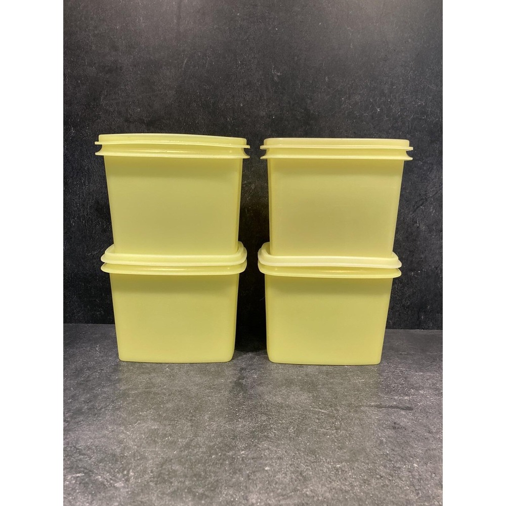 Vintage Tupperware Lot 4 Shelf Saver Storage Container Lid Yellow Seal Meal Prep